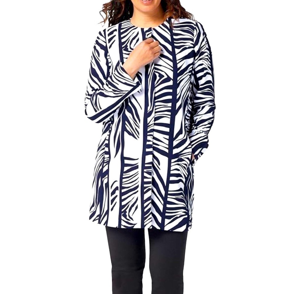 Dennis Basso Sz 12 Jacket Black White Luxe Crepe Longline Snap Front Topper Coat